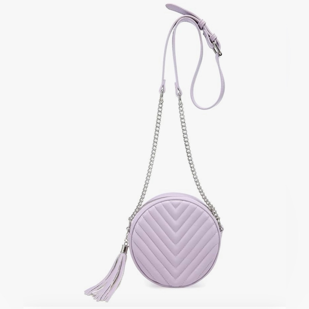 Realer Crossbody Purse for Women Small Round….Tassel…Lavender